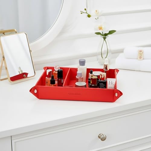 UnionBasic Medium Valet Tray, Jewelry Tray for Rings Watches Earrings, Entryway Catchall Caddy for Coins Keys Change, Nightstand Bedside Valet Holder, Trays for Electronic Gadgets, Red Plus - Image 5