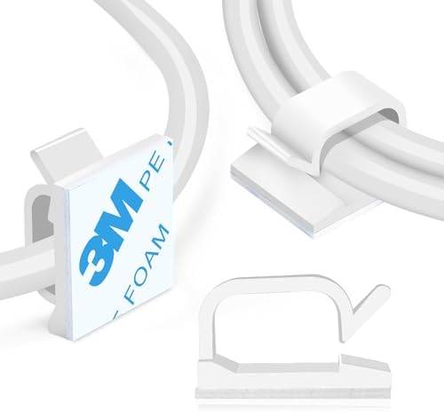 XHF 3/4” Adhesive Cable Wire Clips White 120PCS, Cable Staples Outdoor Cable Management Wire Organizer Cord Holder for Under Desk, Car, Wall, TV PC Ethernet Cable by XHF