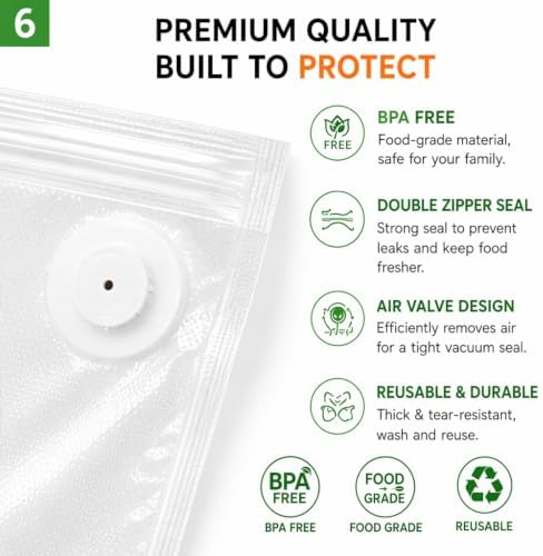 Vacuum Sealer Bags for Food, 40 Count Reusable Food Storage Bags with Air Valve, 20 Small +Medium ，Double-Zipper Bags for Meal Prep, Freezer Storage & Food Organization - Image 6
