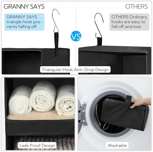 GRANNY SAYS 3-Shelf Hanging Closet Organizer, Foldable Storage, Black - Image 6