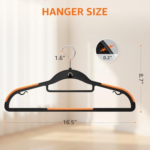 Yolife Cascading Plastic Clothes Hangers 20 Pack with Inner Hook for Vertical Storage, Slim Space Saving Hangers with Non-Slip Pads, 360° Swivel Metal Hook, Versatile, Black & Orange - Image 7