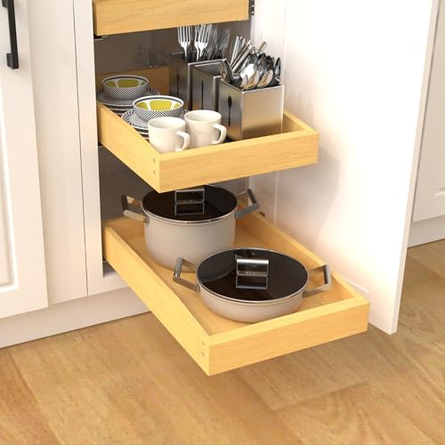 Wooden Pull out Cabinet Organizer 21" W x 21" D x 4.3" H, Heavy Duty Slide Out Drawers Pull-Out Home Organizers for Kitchen Cabinets - Image 6
