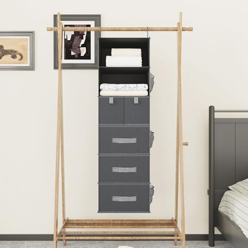 6-Shelf Hanging Closet Organizer with 5 Drawers, Non-Woven, Dark Gray - Image 6