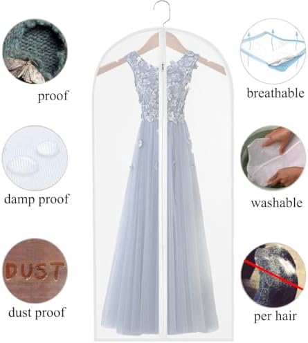 60" Clear Hanging Garment Bags Protect Extra Long Dresses & Gowns - Image 6