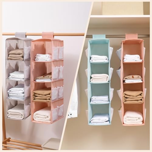 Hanging Closet Organizer, 4-Section Storage Shelves, Oxford Cloth with Mesh Pockets, (Pink, 3 Section) - Image 6