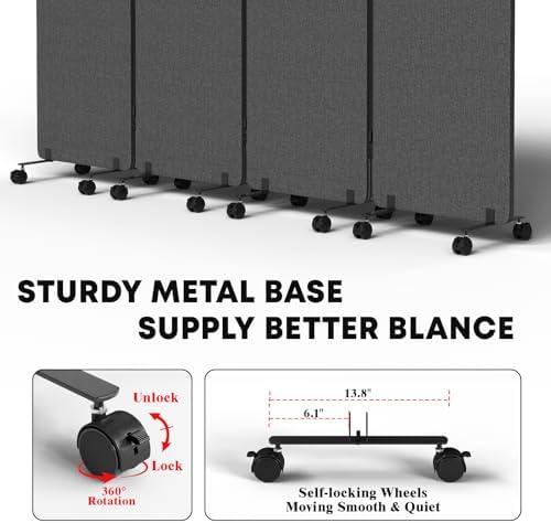 4 Panel Soundproof Room Divider W/Wheels, Office Divider with Whiteboard - Image 6