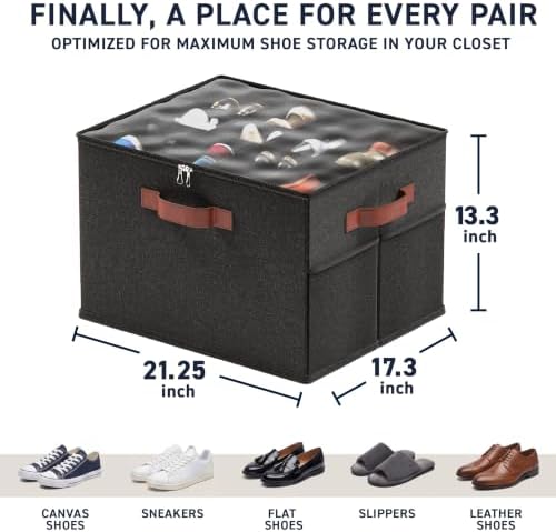 Ornavo Home Large Shoe Storage Organizer Bins 2 Pack, Foldable Linen, Black - Image 2