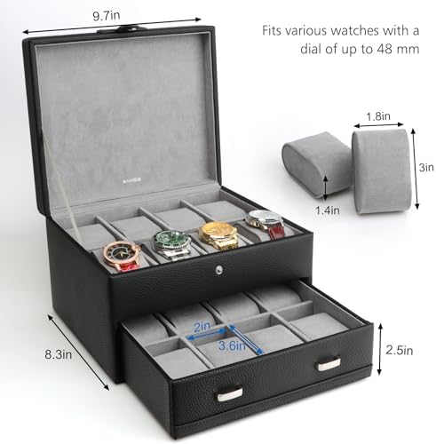 SANZIE Watch Box, 16-Slot Watch Case Organizer for Men, 2 Layers (Black) - Image 2