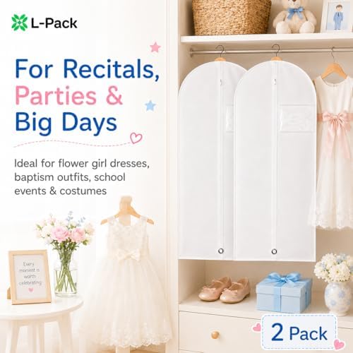 Kids Garment Bag with Clear Window, Hanging Clothes Storage Cover for Dresses, Suits & Dance Costumes, Breathable Travel Bag for Baby Toddler Child, 30" x 18", White, Pack of 2 - Image 6