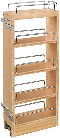 Rev-A-Shelf 8" Pullout Storage Organizer for Wall Kitchen Cabinets, Sliding Adjustable Shelves for Spice Rack or Cans, Wood and Chrome, 448-WC-8C by Rev-A-Shelf