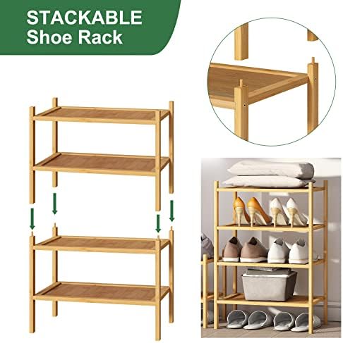 kiplant Small Shoe Rack, 2-Tier Bamboo Wood Shoe Rack for Entryway, Stackable Shoe Organizer for Hallway Closet, Free Standing Shoe Racks for Indoor & Outdoor - Image 6