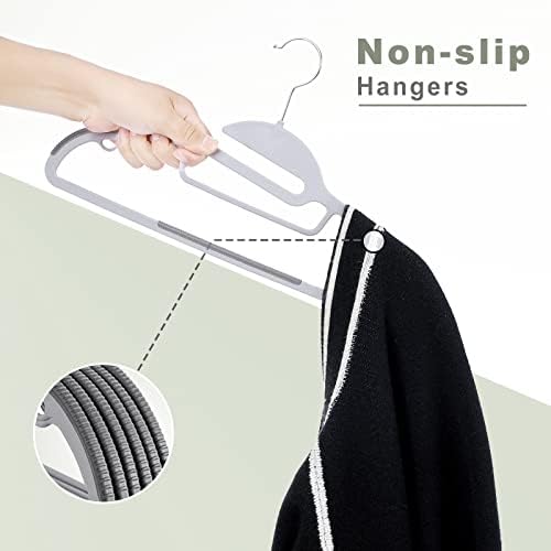 BAGAIL Plastic Hangers 100 Pack with Non-Slip Design,0.2 Inches Thick, 360°Swivel Hook Space Saving Organizer for Bedroom Closet,Shirts,Pants(Grey- S Shaped) - Image 5
