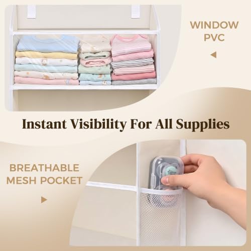 6-in-1 Over Door Hanging Organizer with 12 Mesh Pockets, 44 lbs Capacity, Warm Beige – Versatile Behind Door Storage for Baby Nursery, Newborn Essentials, Bedroom, Bathroom & Dorm - Image 5