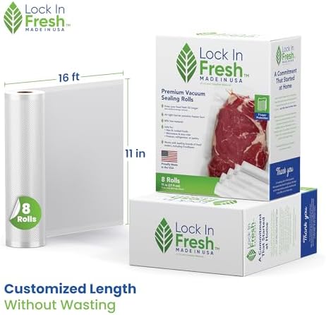Vacuum Sealer Bags for Food - Heavy Duty Food Saver Vacuum Sealer Bag Rolls - Sous Vide, Seal a Meal Bags, 8-pack, 11" x 16' - Made in the USA - Image 4
