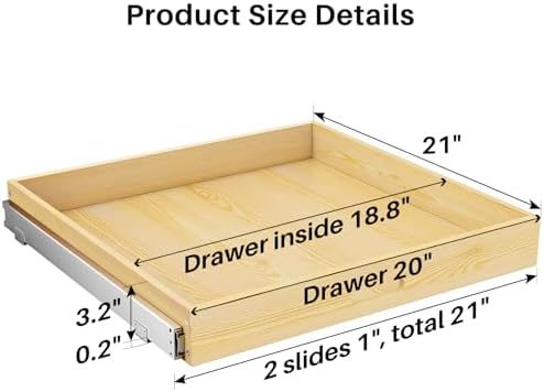 2Pack Pull Out Cabinet Organizer, Soft Close Wooden Slide Out Drawers for Pots, Full-extension Roll Out Shelves for Kitchen Cabinets, Pantry Organization, Bottom and Side Mount(21"W X 21"D x 3.4''H) - Image 2
