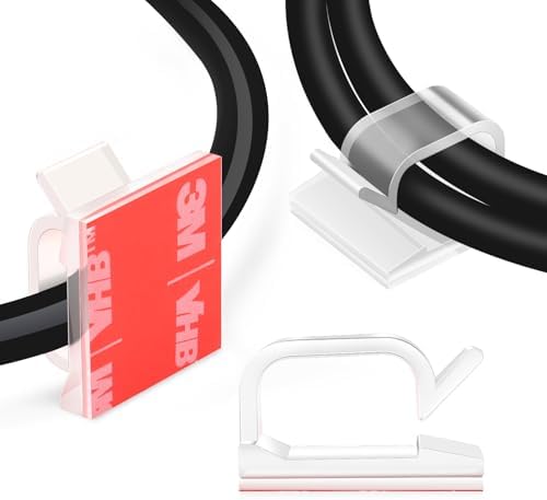 XHF 3/4” Adhesive Cable Wire Clips Clear 120PCS, Outdoor Christmas Light Clips, Cable Staples Cable Management Wire Organizer Cord Holder for Under Desk, Car, Wall, TV PC Ethernet by XHF