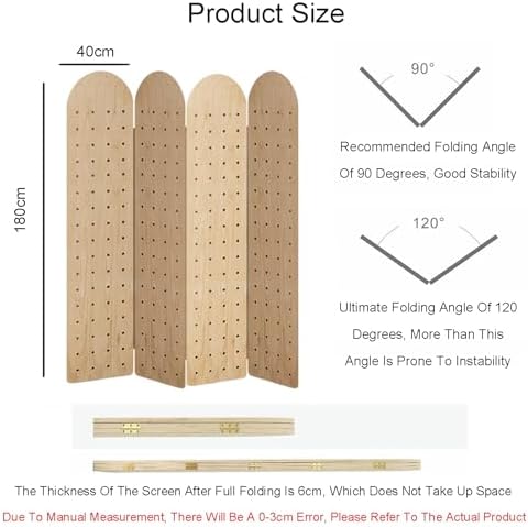 4 Panels Folding Pegboard Room Divider - Versatile Partition Screen for Privacy and Display(Style 2 180x40cm-3 Panel) - Image 2