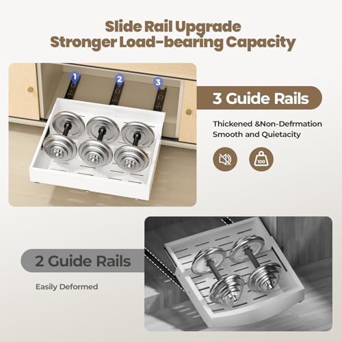 Dayacoco 2Pcs Dayacoco Pull Out Cabinet Organizer, Expandable Width (11.4"-19.4") and Depth (16.7"-21.4") With 3 Rails, Slide out Drawers for Kitchen Base Cabinet Organization, No Drill, White - Image 5
