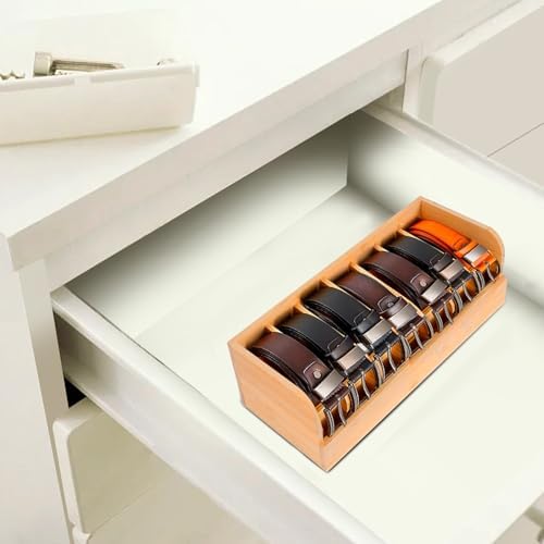 GTI Belt Organizer, 7 Compartments Belt Organizer for Closet and Drawer, Bamboo Display Case for Tie and Belt, Belt Storage Organizer for Men Women (Wooden) - Image 4