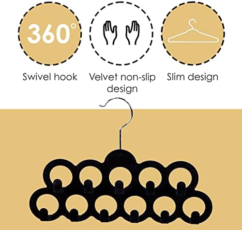 Velvet Scarf Storage Organizer for Closet (Pack of 3), Black | by Home Basics | Scarf Holder for Scarves and Ties | Slim Scarf Hangar Useful for Belts and Jewelry - Image 5