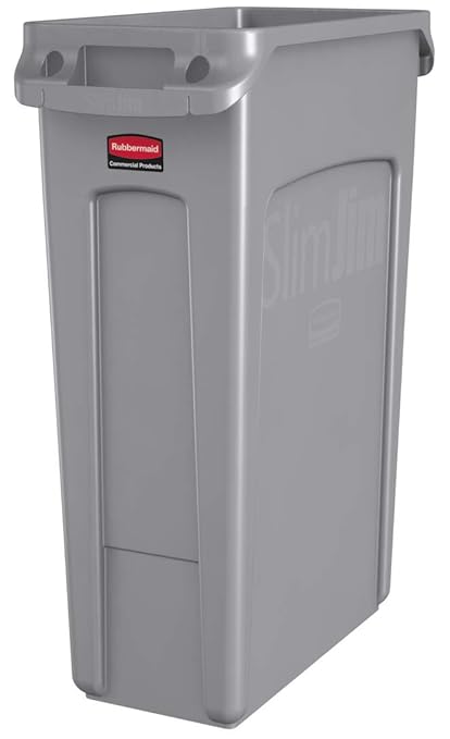 Rubbermaid Commercial Products Slim Jim Trash Can Waste Bin with Venting Channels, Gray, for Kitchen/Office/Workspace, Pack of 4
