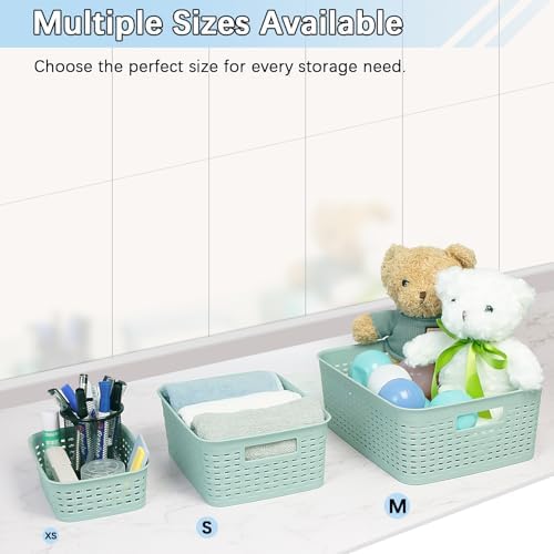 Soddeph Plastic Storage Baskets for Cabinets, Household Pantry Organization with Handle,Organizer Bins for Room,Bathrooms,Under-Sink,Kitchen (Green, M-3PACK) - Image 4
