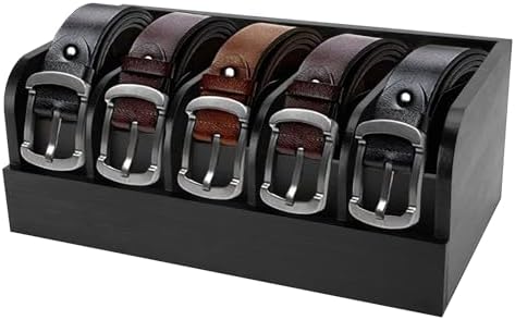 GTI Belt Organizer, 5 Compartments Belt Organizer for Closet and Drawer, Bamboo Display Case for Tie and Belt, Belt Storage Organizer for Men Women (Black) by GTI