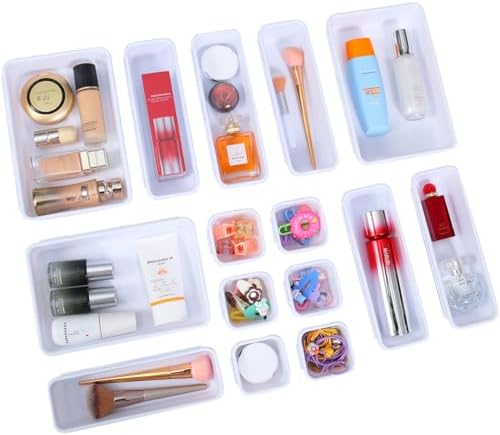 Kutesna 25 PCS White Drawer Organizer Set, 4 Size Interlocking Plastic Storage Bins for Office Supplies, Jewelry Makeup Vanity, Bathroom Kitchen, Home Organization Closet, Gadgets Small Items - Image 7