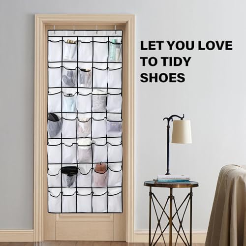 35 Pocket Over Door Shoe Organizer with 4 Metal Hooks（White） - Image 5