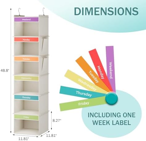 YOUDENOVA Weekly Clothes Organizer for Kids, Hanging Closet Organizer - Image 3