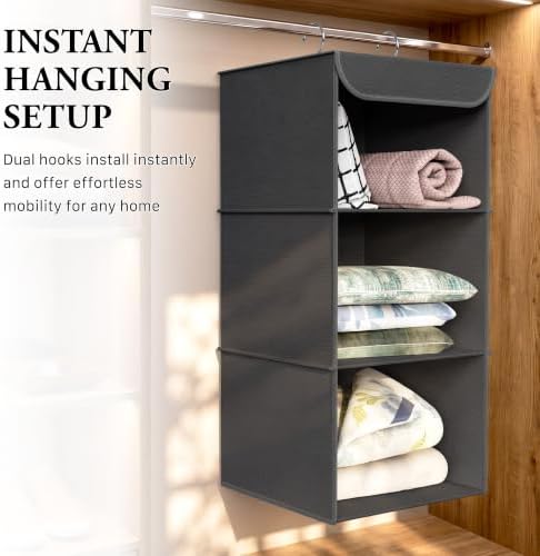 Simple Houseware 3 Shelf Hanging Closet Organizer, Dark Gray - Image 6