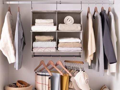 StorageWorks Hanging Closet Organizer with Rod, 4 Sections, 2 Tiers, Brown - Image 2