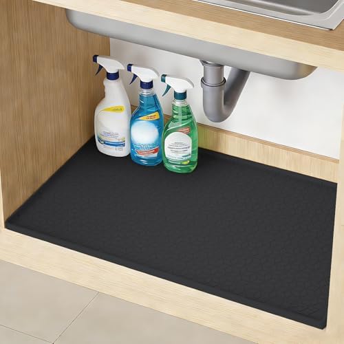 TRZZ Waterproof Under Sink Mat, 31"x22", Drip Tray Shelf Liner, Black by TRZZ