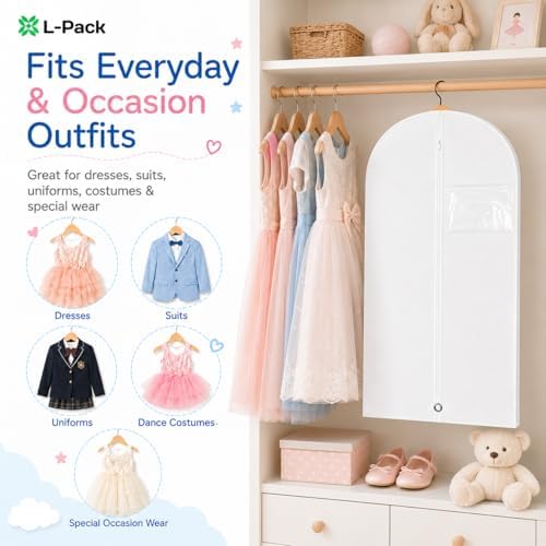 Kids Garment Bag with Clear Window, Hanging Clothes Storage Cover for Dresses, Suits & Dance Costumes, Breathable Travel Bag for Baby Toddler Child, 30" x 18", White, Pack of 1 - Image 4