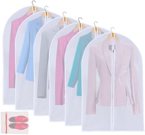 MsKitchen 6 Pack Shirt Garment Bags (24x36") - Dustproof Short Suit Covers - Durable PEVA Closet Bags with Sturdy Zipper for Blouses, Jackets, Sweaters & T-Shirts (Translucent) by MsKitchen