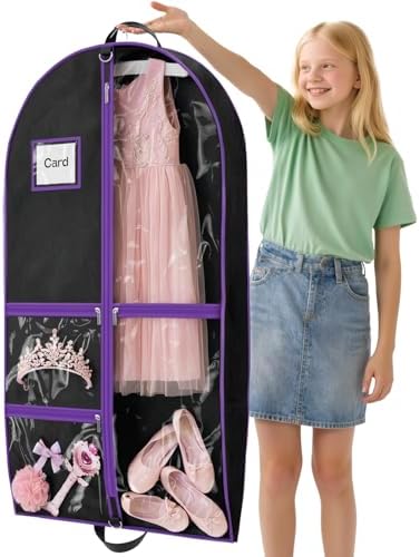 Dance Garment Bags with 3 Clear Zipper Pockets, Cheer Garment Bags for Cheerleading Uniform, 40" Garment Bags for Hanging Clothes, Suits, Travel & Sports Jersey, Cheer Uniform (Purple, 1Pack 40") by Hopack