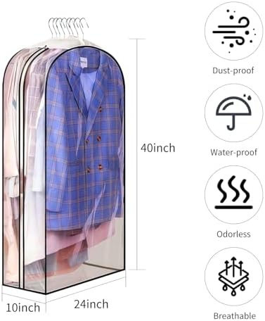 Clear Garment Bags for Hanging Clothes, 10" Gusseted Garment Covers for ClosetStorage, 40"Long Hanging Plastic Clothes Cover for Coat, Dress, Fur, BreathableFabric,Keep Clothes Neat and Tidy - Image 2