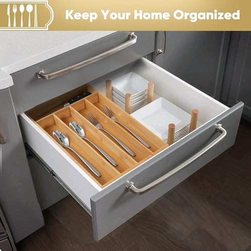 Silverware Organizer, 10 Inch Utensil Organizer Kitchen Drawer Organizer Bamboo Silverware Holder Cutlery Tray Organizer in Drawer Flatware Organizer Tray(5 slots, Natural - Image 5