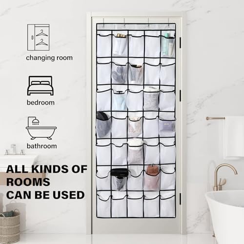35 Pocket Over Door Shoe Organizer with 4 Metal Hooks（White） - Image 7