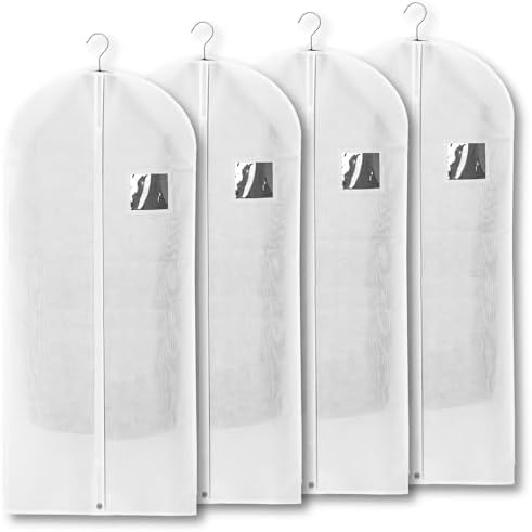 4-Pack Breathable Garment Bags for Hanging Clothes – Dust-Proof Suit & Dress Covers with Clear Window – Waterproof, Foldable Closet Storage Organizer for Coats, Gowns, and Jackets (White, 55") by Unknown