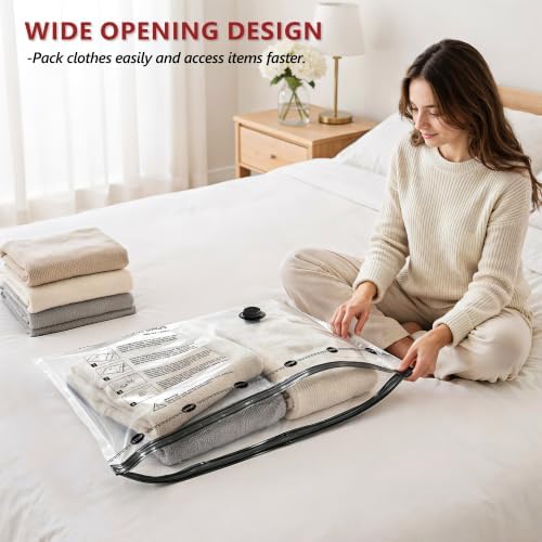 Travel Vacuum Bags for Clothing with Cordless Pump 36 Combo, Clear - Image 6