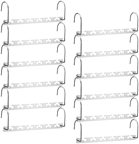 Meetu Space Saving Multifunctional Clothes Hangers - Stainless Steel 6X2 Slots Magic Cascading Hanger - Updated Hook Design Closet Organizer (Pack of 12) by Meetu