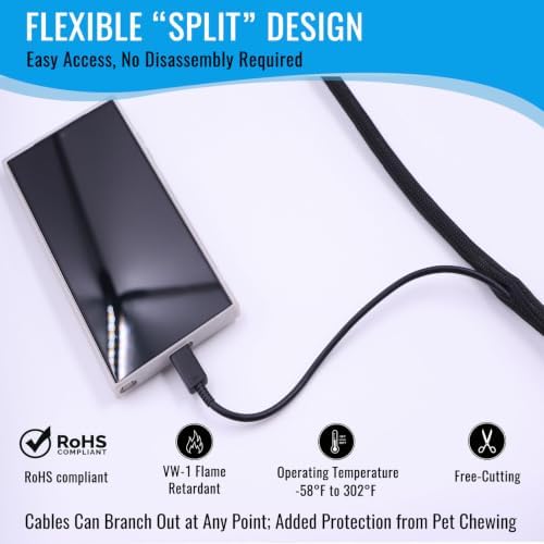 3/8" - 10Ft Split Braided Cable Sleeve, Wire Loom Tubing, Black - Image 7