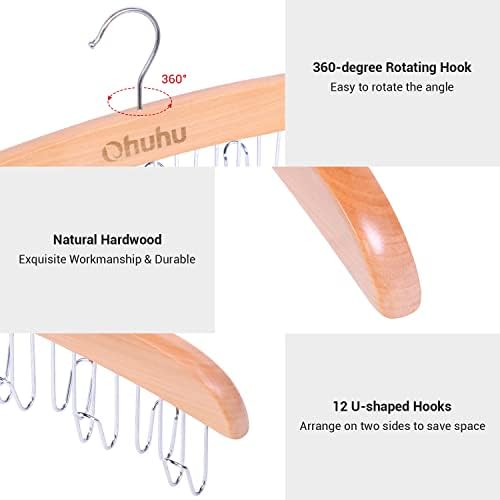 Ohuhu Belt Hanger 2-Pack 12 Hooks Wooden 360° Rotating Closet Organizer - Image 2