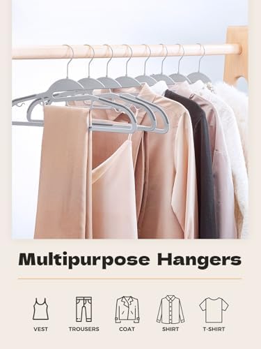HOUSE DAY Slim Plastic Hangers with Non Slip Rubber Pads, 100 Pack, Grey - Image 2