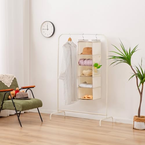YOUDENOVA Hanging Closet Organizer and Storage for Clothes, 5-Shelf, Beige - Image 6
