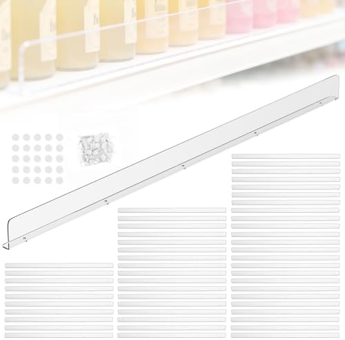 Nalwort 52 Pcs Retail Gondola Shelving Front Fence, Clear PET Shelf Fence with 1/4" Holes and Screws, Front Lips Barrier for Retail Store Display Rack, 1.5" H x 36" L by Nalwort