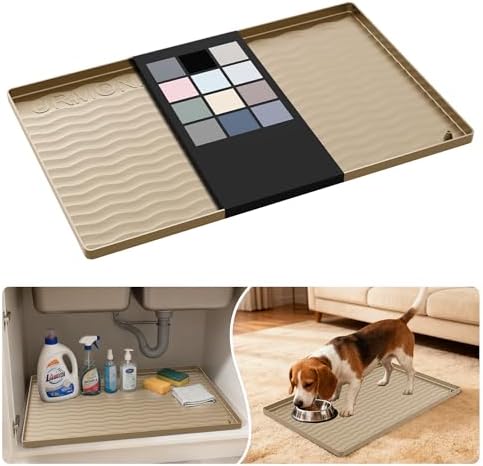 URMONA Waterproof Silicone Under Sink Mat 22'' x 14'' Shelf Liner for Kitchen and Bathroom, Cabinet and Counter Protector, Storage and Organizers, Litter Mat, Pet Cat Puppy Essentials(Khaki) by URMONA