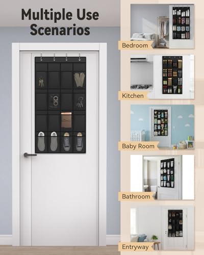 dodowin Over the Door Shoe Organizer, 16 Mesh Pockets, 4 Hooks, Black - Image 2