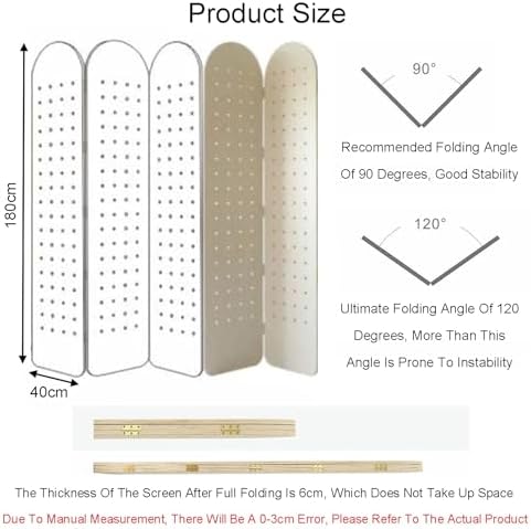 Folding Pegboard Partition Screen,Room Divider Wall with Storage Rack,2-5 Panel Pegboard Room Divider Panel,for Bedroom Bazaar Jewelry Store(White,180x40cm-4 Panel) - Image 2